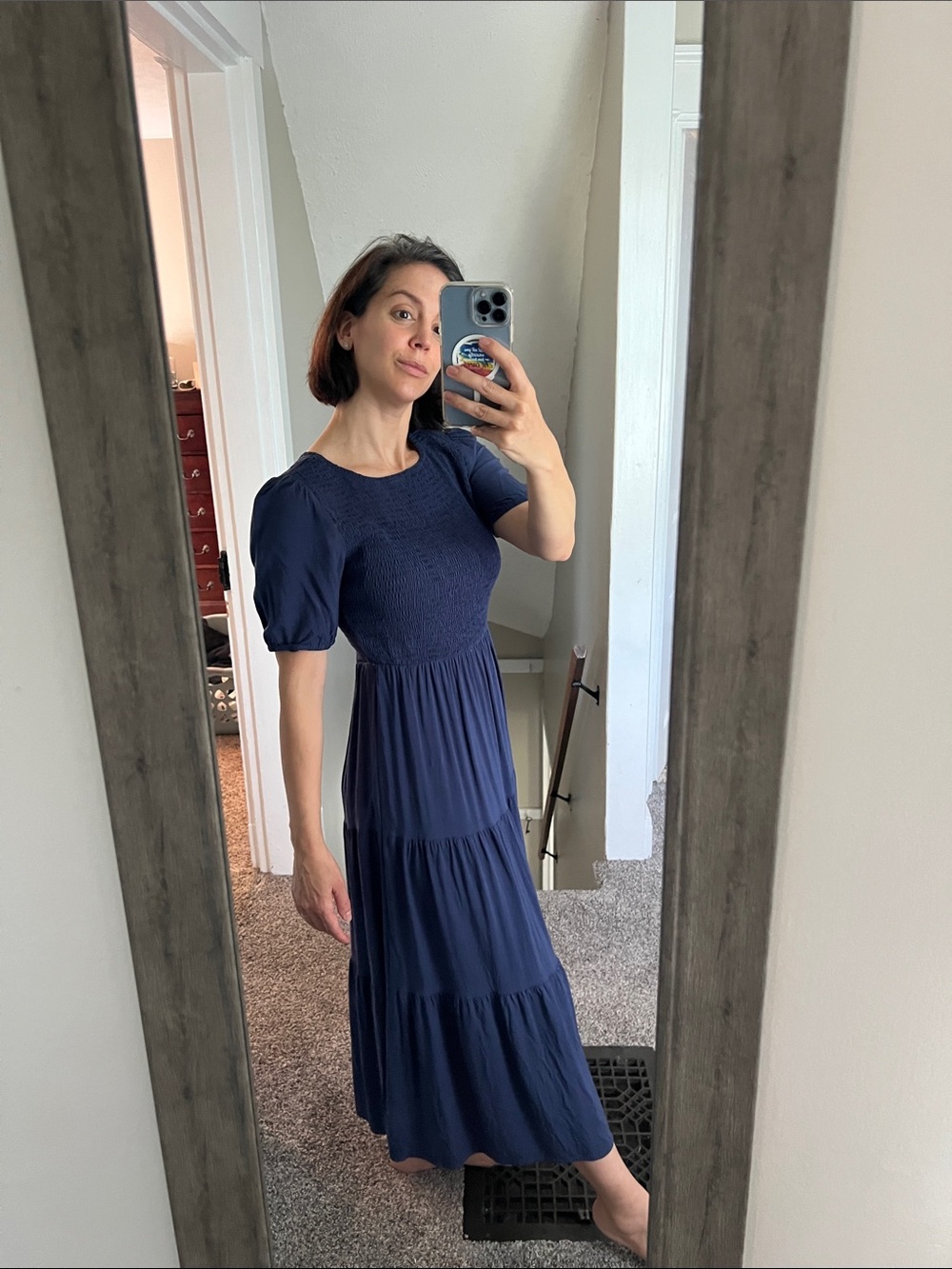 Smocked Tiered Midi Dress - Deep Navy